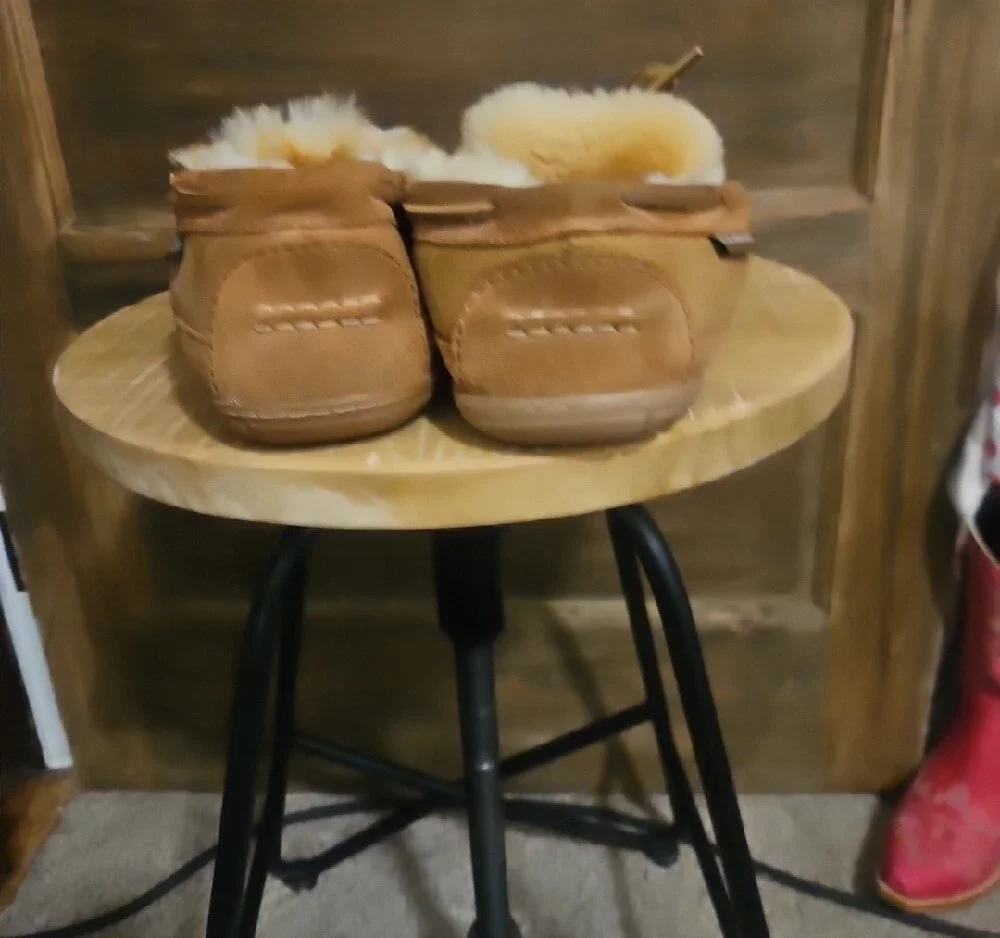 Ll Bean Shearling Chestnut Suede Moccasin Slippers